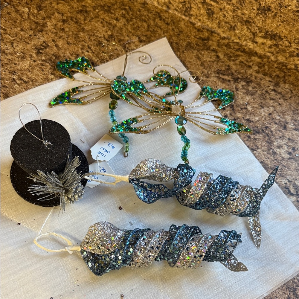Glittering Holiday Ornament Set - Green, Silver, Black